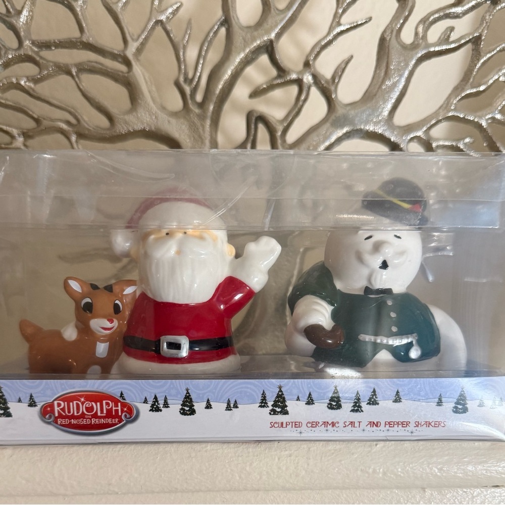 NIB RUDOLPH Festive Santa and Snowman ceramic SALT AND PEPPER  Set - Picture 2 of 14